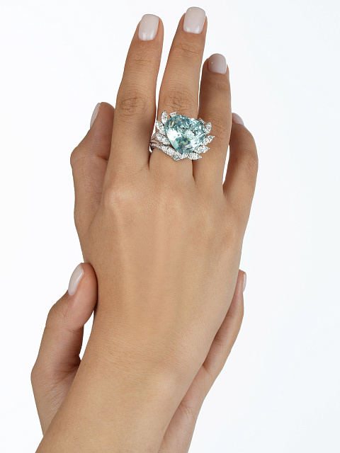 Tourmaline Paraiba, Marquise, Princess Cut, Round Diamond & White Gold Ring, 8
