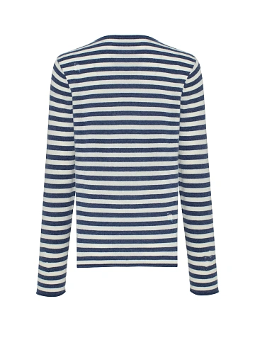 White And Blue Men's Long Sleeve Striped With Holes, 2