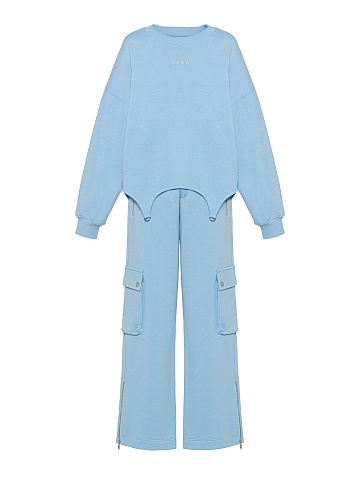 Light Blue Jersey Cargo Pants Suit, 1