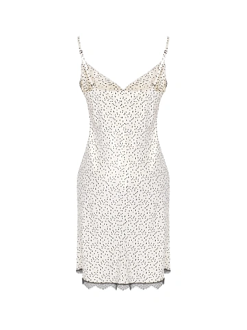 White & Black Lace Trim Polka Dot Mini Dress, 2