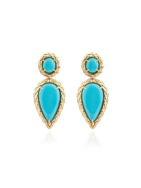 Yellow gold earrings with turquoise, 1