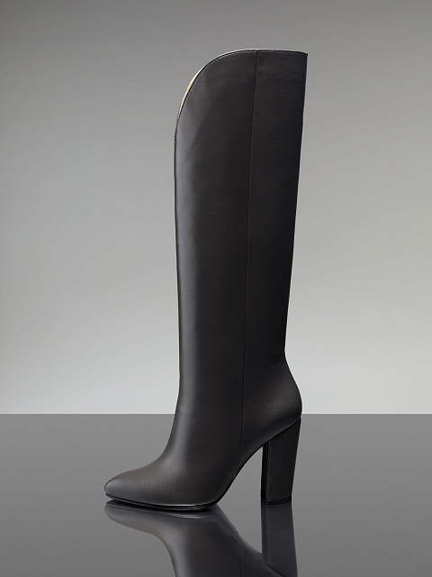 Dark Grey Leather Heeled Tall Boots, 5