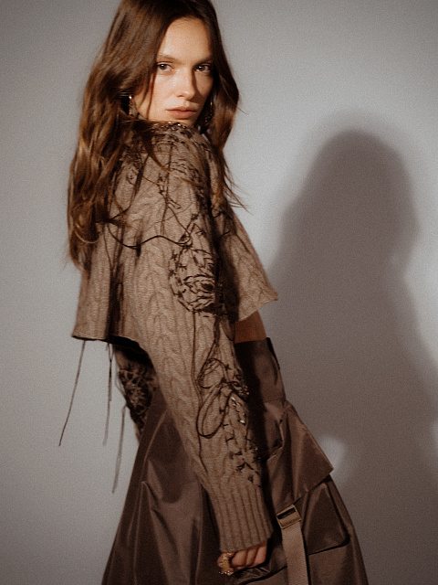 Brown Taffeta Midi Skirt, 5