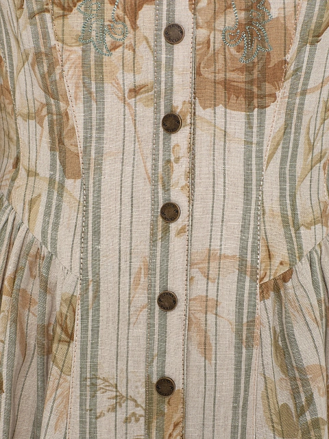 Beige Floral Print Linen Mini Dress, 3 Beige Floral Print Linen Mini Dress, 3