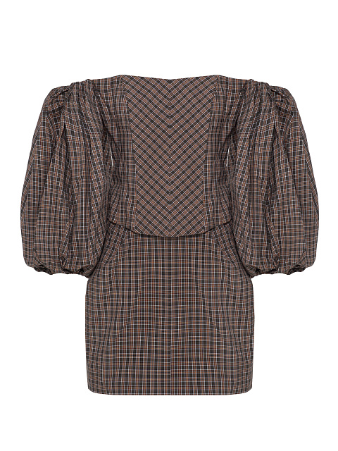 Brown checked set of a top and a mini skirt, 1