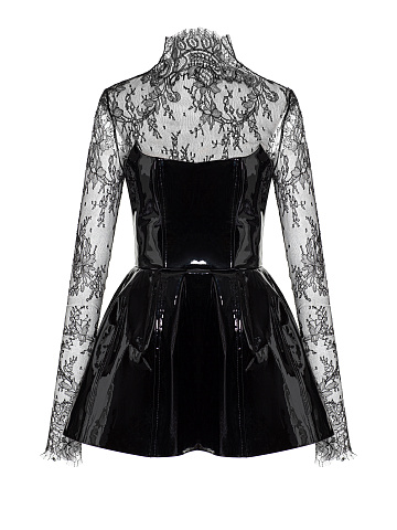 Black Patent Leather & Lace Mini Dress, 1