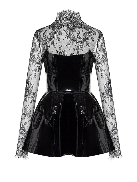 Black Patent Leather & Lace Mini Dress, 1 Black Patent Leather & Lace Mini Dress, 1