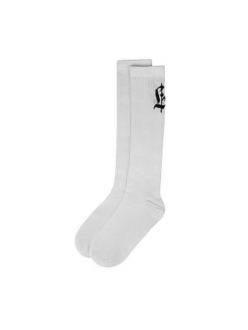 White Ribbed Cotton LY Socks, 1