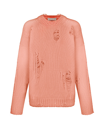 Coral Distressed Cotton Sweater, 1