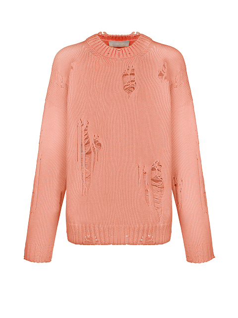 Coral Distressed Cotton Sweater, 1 Coral Distressed Cotton Sweater, 1