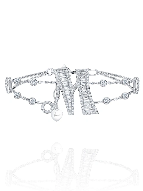 “M” bracelet in white gold with diamonds, 1