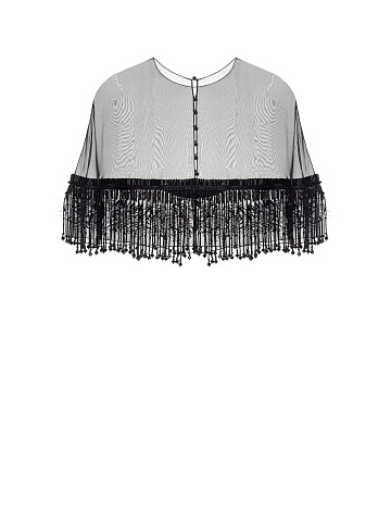 Black Organza Cape With Beaded Fringe, 1