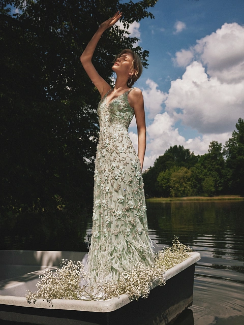 Green Embroidery & Feather Chiffon Maxi Dress, 5 Green Embroidery & Feather Chiffon Maxi Dress, 5