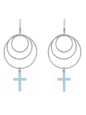 Round Topaz Sky & Silver Hoop Earrings, 1