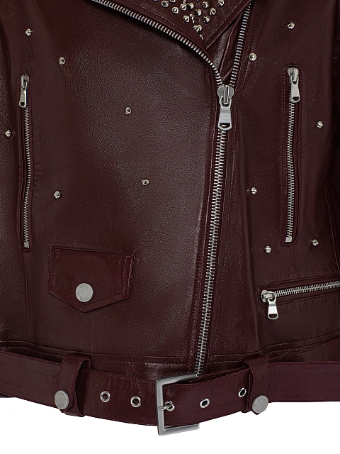 Bordeaux Studded Leather Biker Jacket, 3 Bordeaux Studded Leather Biker Jacket, 3