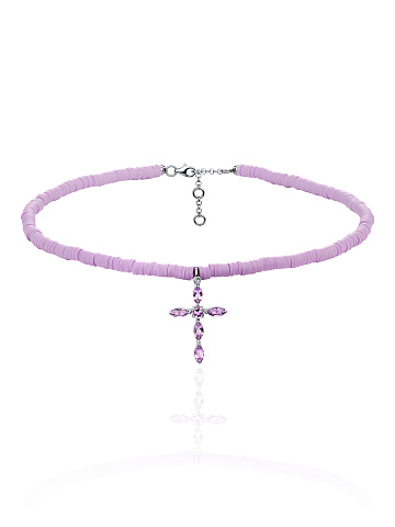 Pink Rubber, Silver & Amethyst Choker , 1