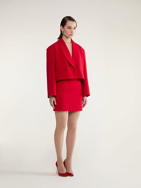 Red Two-piece Suit With Jacket And Mini Skirt, 4