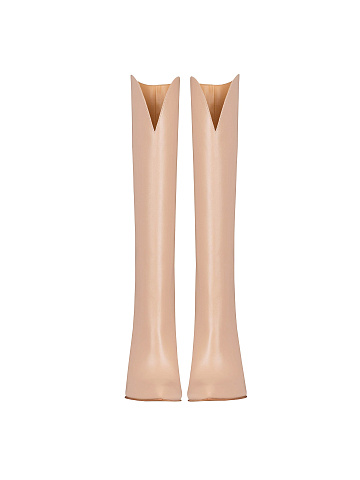 Light Pink Leather High Heel Boots, 2