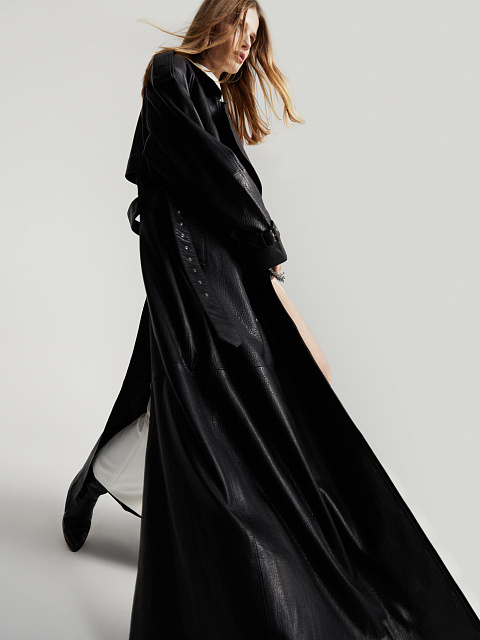 Black Textured Leather Trench Coat, 19 Black Textured Leather Trench Coat, 19