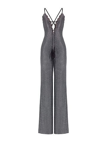 Black knitted jumpsuit with lurex, 1