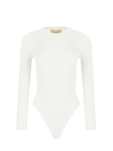 White Ribbed Jersey L/S Round Neck Bodysuit, 1