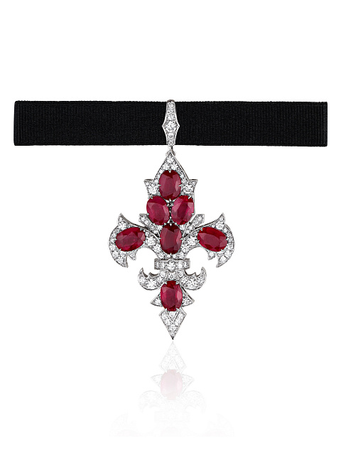 Necklace with a removable pendant made of white gold with rubies and diamonds, 5