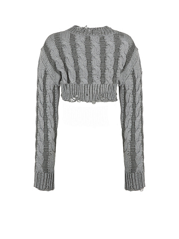 Graphite Distressed Cable Knit Super Cropped Sweater, 2