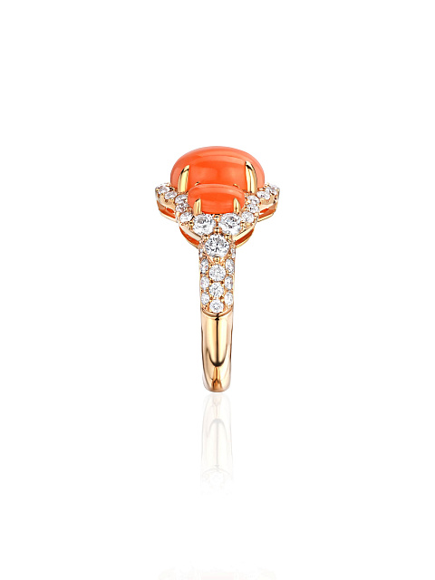 Rose gold ring with coral and diamonds, 4