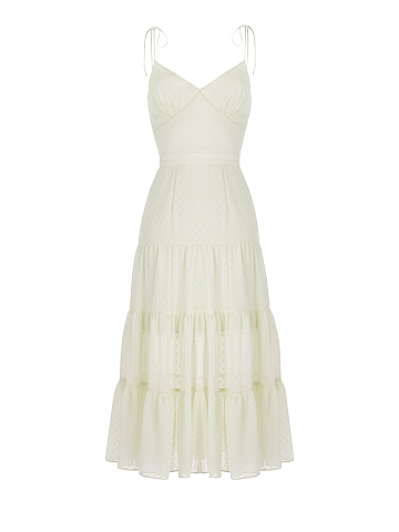 Light Yellow Polka Dot Chiffon Midi Dress , 1