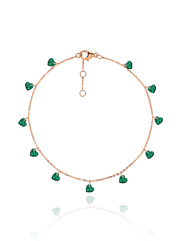 Rose Silver & Heart Shaped Cubic Zirkonia Anklet, 1