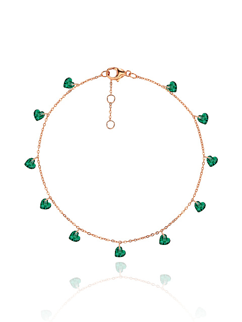 Rose Silver & Heart Shaped Cubic Zirkonia Anklet, 1