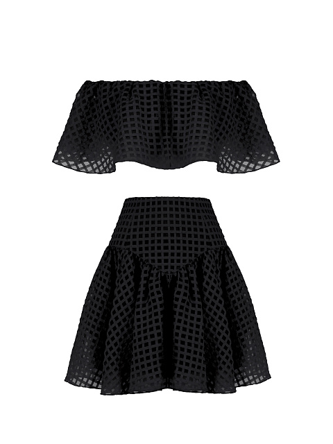 Black Checked Chiffon Top & Mini Skirt, 1 Black Checked Chiffon Top & Mini Skirt, 1