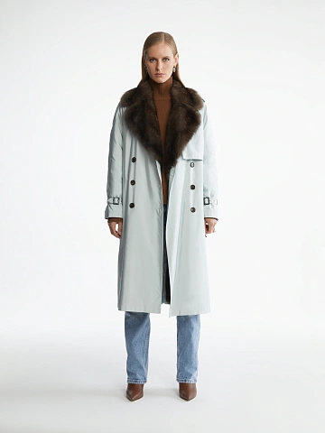 Barguzin Sable Lined Light Blue Trench Coat, 1
