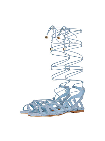 Light Blue Suede Lace Up Sandals, 1