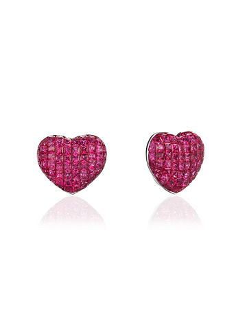 White gold stud earrings with rubies, 1