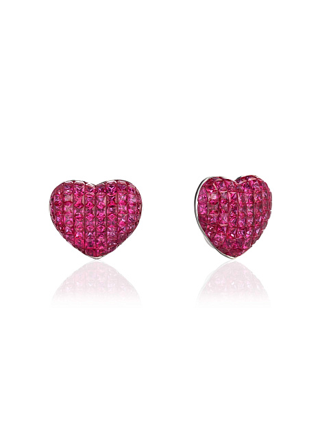 White gold stud earrings with rubies, 1