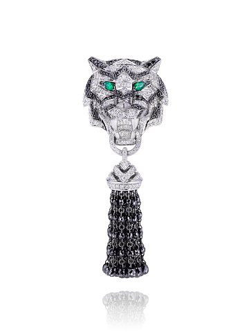 White Gold & Diamond Tiger Tassel Ring, 2