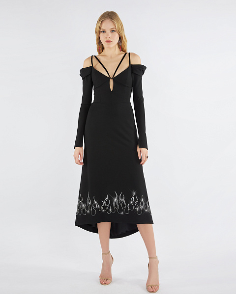 Black Rayon Rhinestones Midi Dress, 5 Black Rayon Rhinestones Midi Dress, 5