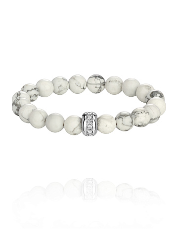 Silver, Cacholong & Cubic Zirconia Bracelet, 1