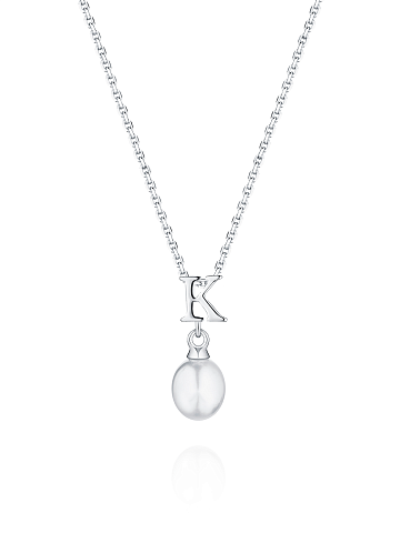 Silver necklace with a pendant with the letter K and a pearl, 1