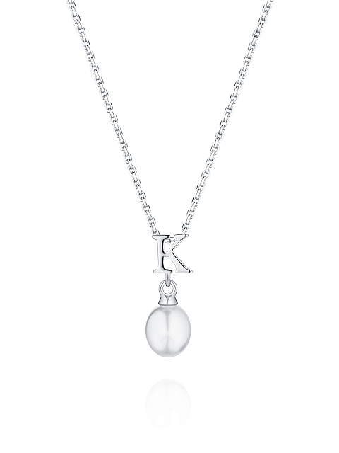 Silver necklace with a pendant with the letter K and a pearl, 1