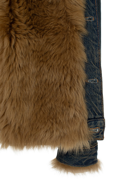 Blue Denim Jacket With Shearling Fur, 3