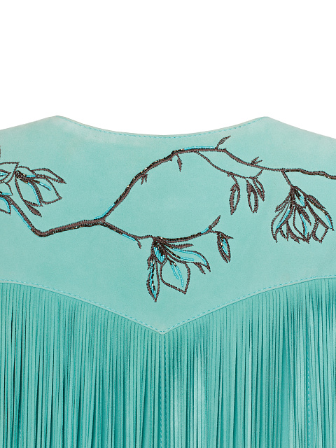 Turquiose Embroidered Fringed Suede Jacket, 3