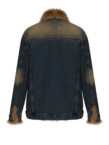 Blue Denim Jacket With Shearling Fur, 2