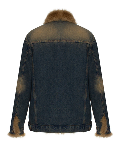 Blue Denim Jacket With Shearling Fur, 2