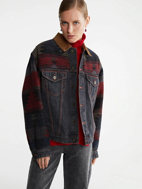 Grey Wool & Suede Trim Denim Jacket, 2 Grey Wool & Suede Trim Denim Jacket, 2