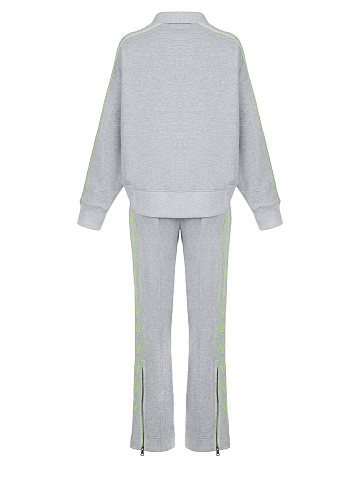 Grey & Neon Green Lily Embroidered Jersey Suit, 2