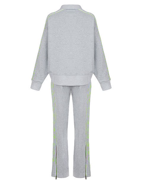 Grey & Neon Green Lily Embroidered Jersey Suit, 2 Grey & Neon Green Lily Embroidered Jersey Suit, 2