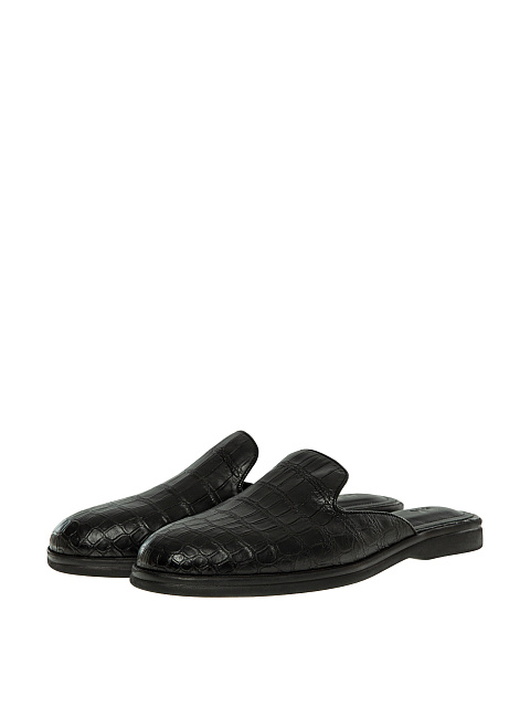 Men Black Crocodile Leather Mules, 1