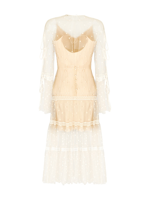 Beige Polka Dot Midi Dress, 2